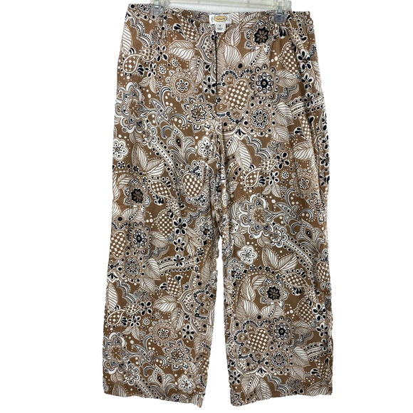 Talbots Pants Womens Size 12‎ Brown Black Floral Wide Leg Slacks Casual Cotton - Picture 1 of 10